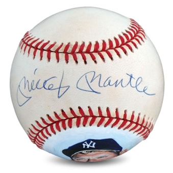 Mickey Mantle Single-Signed Hand Painted Baseball
